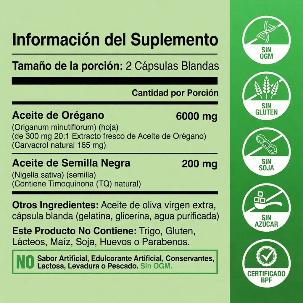Cápsulas blandas de aceite de orégano | Fórmula 4-en-1
