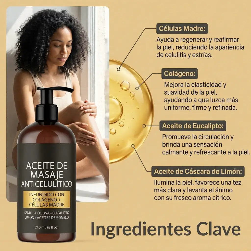 Aceite Anti-Celulitis con Colágeno y Células Madre – Piel Más Firme y Suave